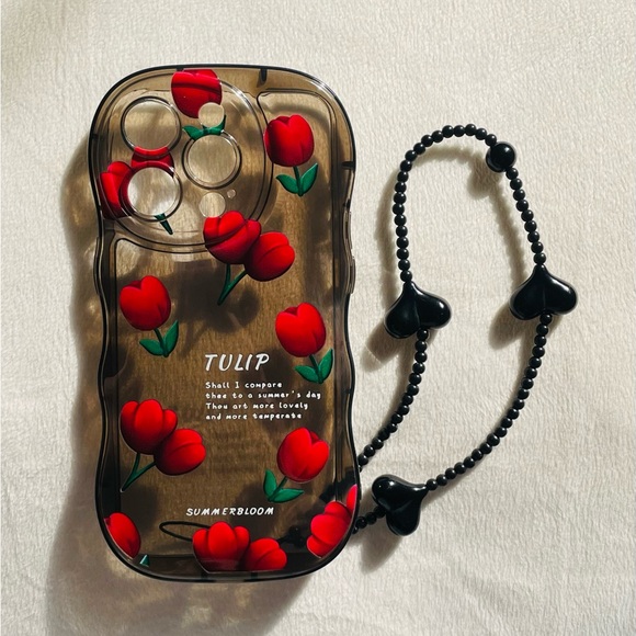 Brand New Beautiful Tulips Phone Case with Heart Lanyard for IPhone 14 Pro - Picture 2 of 12